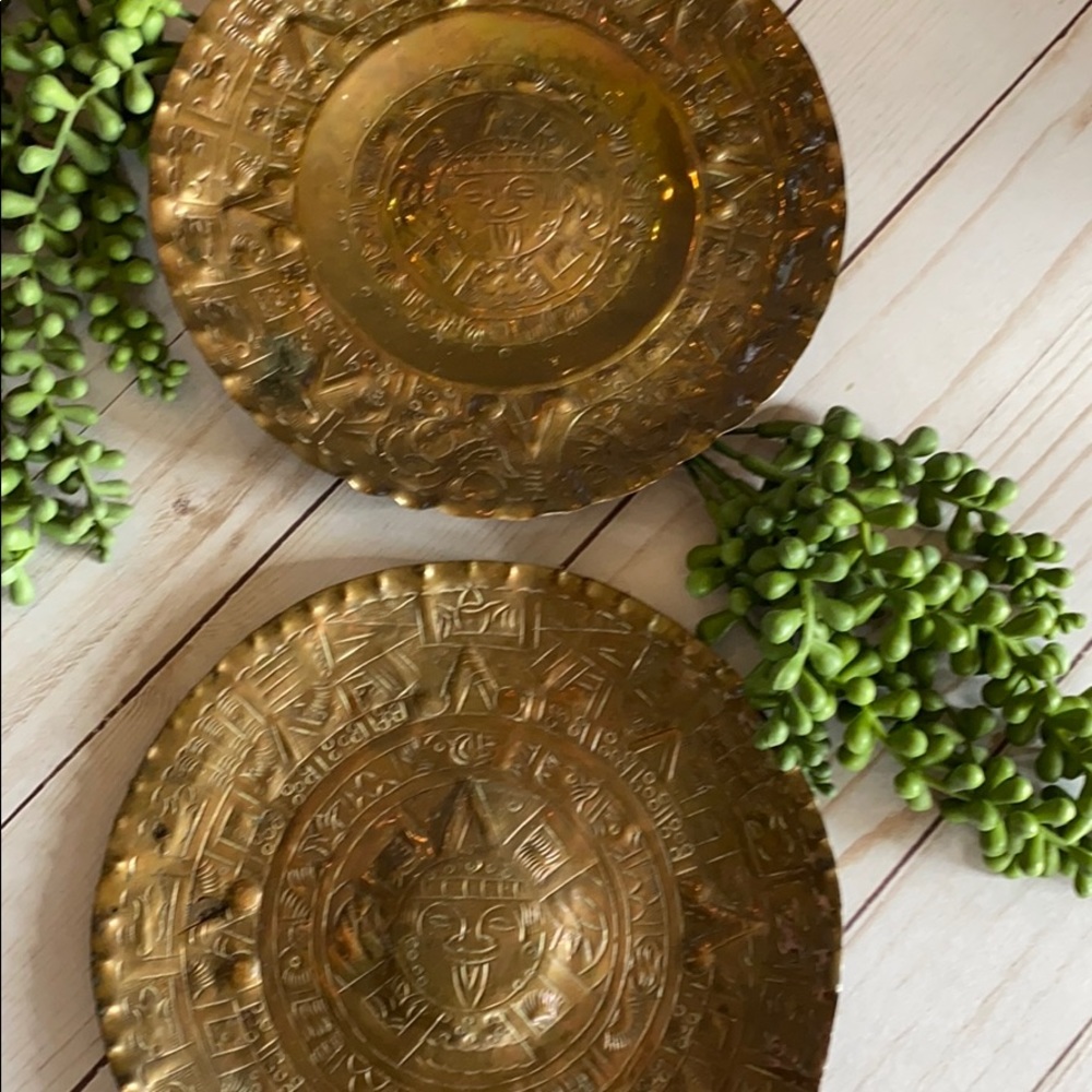 Vintage Mayan brass plates
